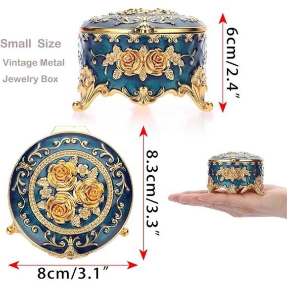 Antique Metal Jewelry Box Ring Earring Treasure Chest Case Small Trinket - Picture 3 of 8